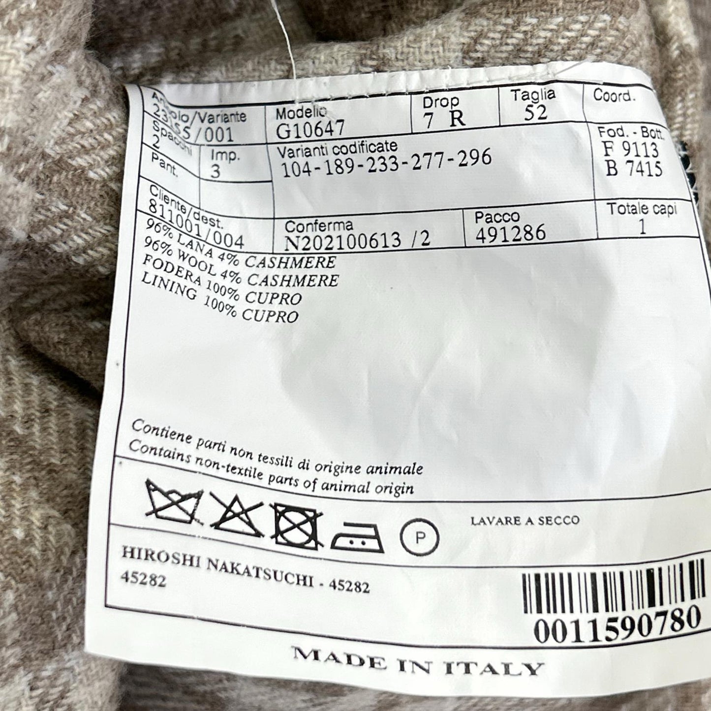 Belvest Beige Check Wool 3B Blazer Size 52