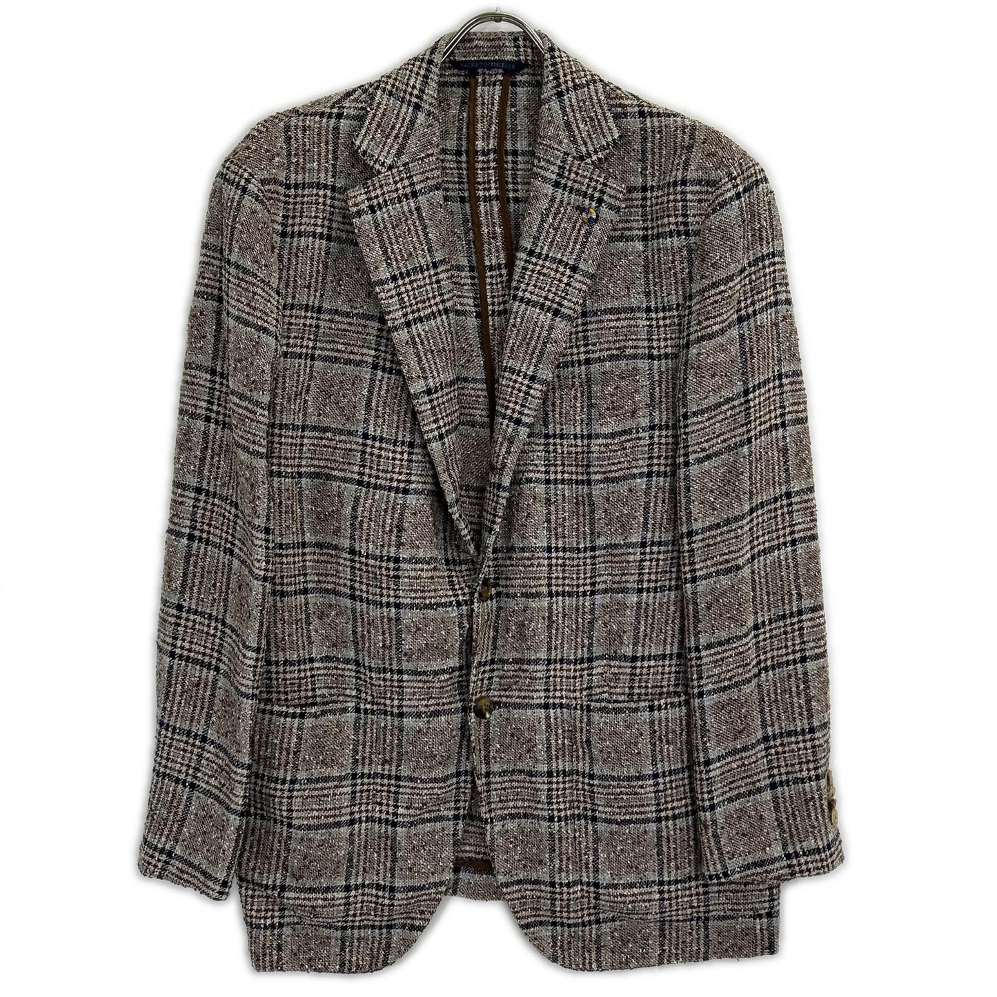 Belvest Brown Check Linen Blend 3B Blazer Size 52