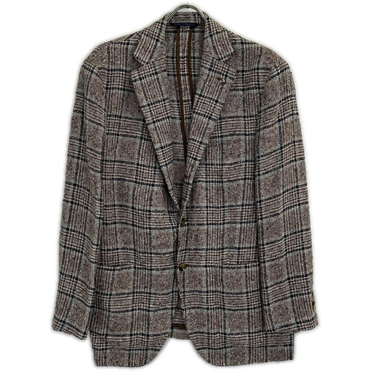 Belvest Brown Check Linen Blend 3B Blazer Size 52