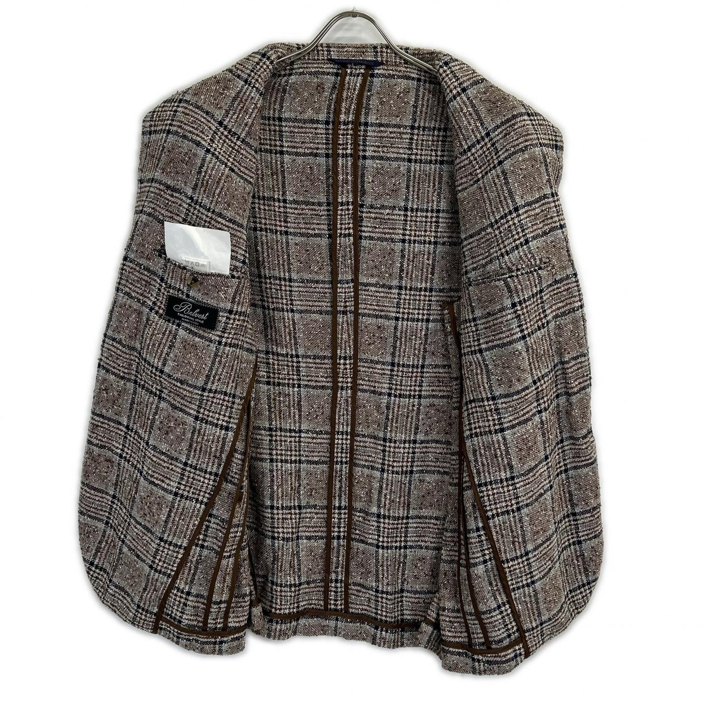 Belvest Brown Check Linen Blend 3B Blazer Size 52