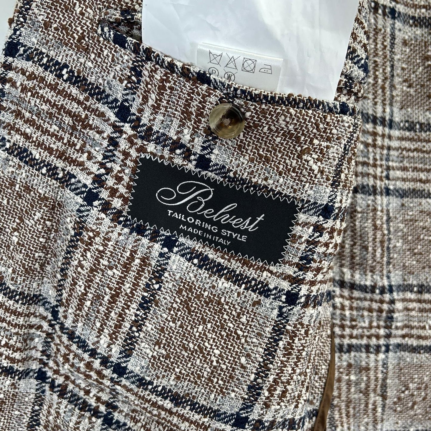 Belvest Brown Check Linen Blend 3B Blazer Size 52