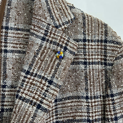Belvest Brown Check Linen Blend 3B Blazer Size 52