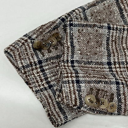 Belvest Brown Check Linen Blend 3B Blazer Size 52