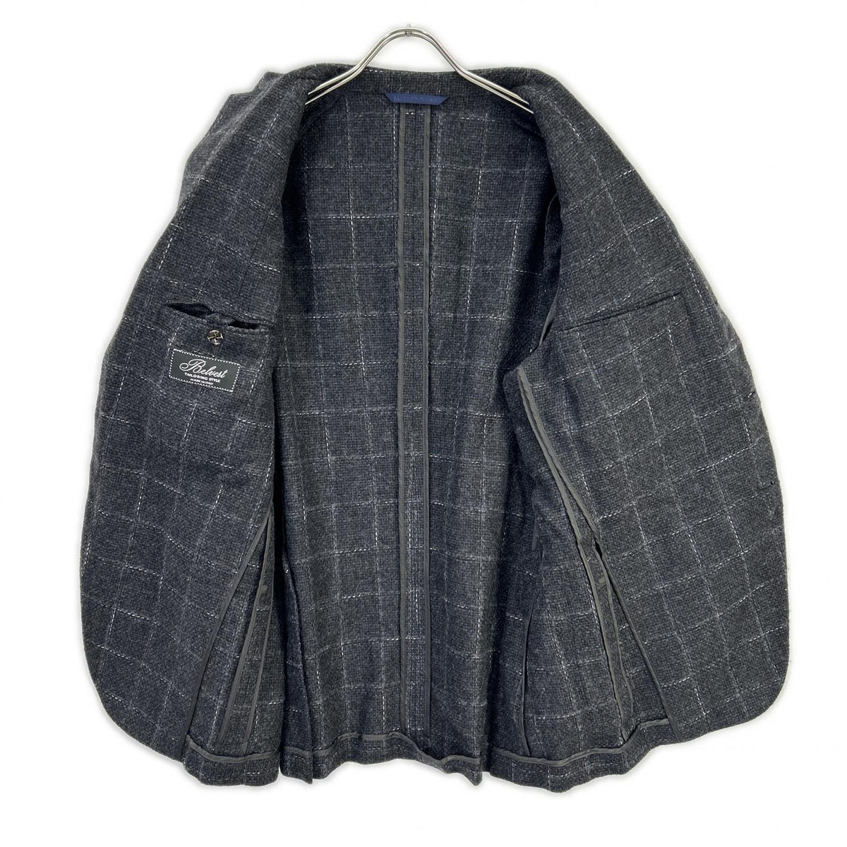 Belvest Wool Cotton Check 3B Vest Gray Size 52
