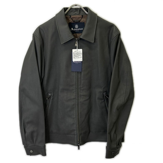Aquascutum Gray Lamb Leather Single Rider Jacket Size 40