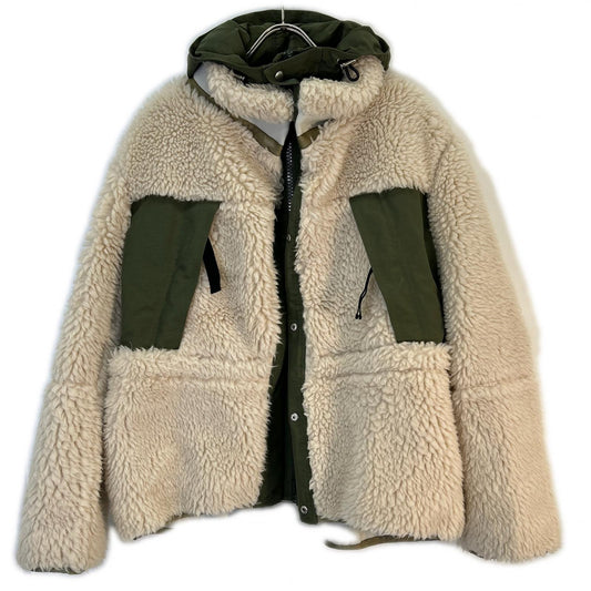 sacai 2025 Faux Shearling Jacket Khaki/Ivory Size 2