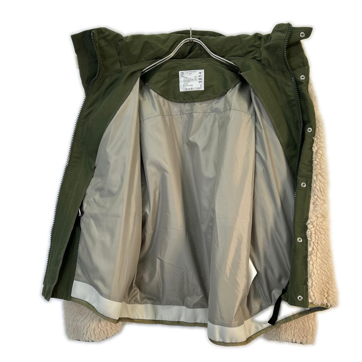 sacai 2025 Faux Shearling Jacket Khaki/Ivory Size 2