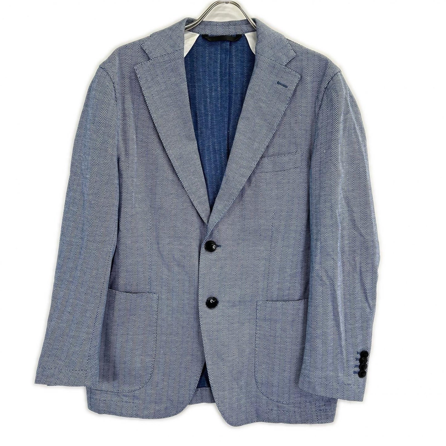 MANZONI Blue Cotton Herringbone Jersey Jacket Size 52