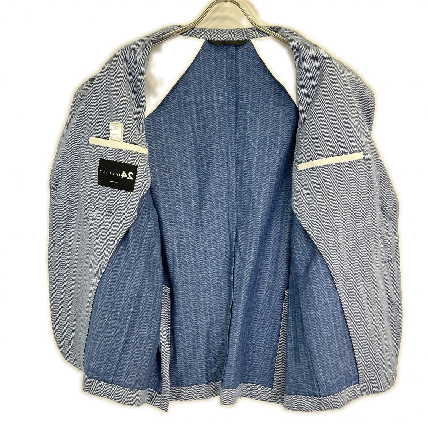 MANZONI Blue Cotton Herringbone Jersey Jacket Size 52