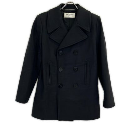 SAINT LAURENT PARIS 18AW Wool Pea Coat Navy Size 46