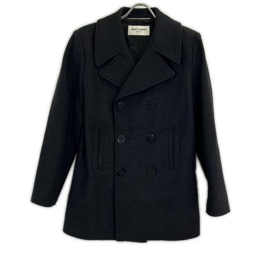 SAINT LAURENT PARIS 18AW Wool Pea Coat Navy Size 46