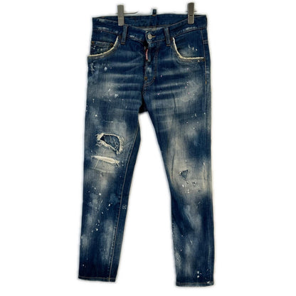 Dsquared2 DSQUARED Blue Distressed Paint SKATER JEAN Size 42