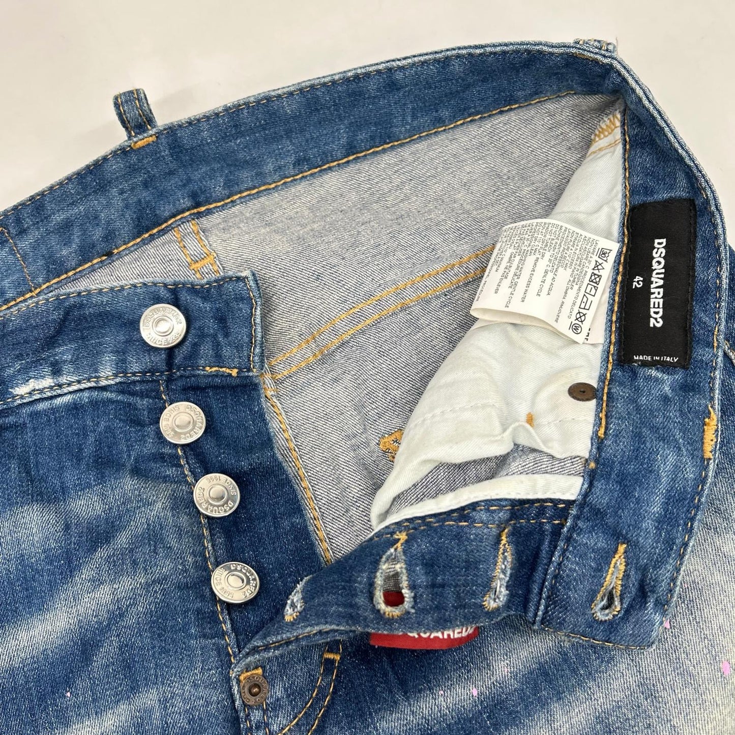 Dsquared2 DSQUARED Blue Distressed Paint SKATER JEAN Size 42