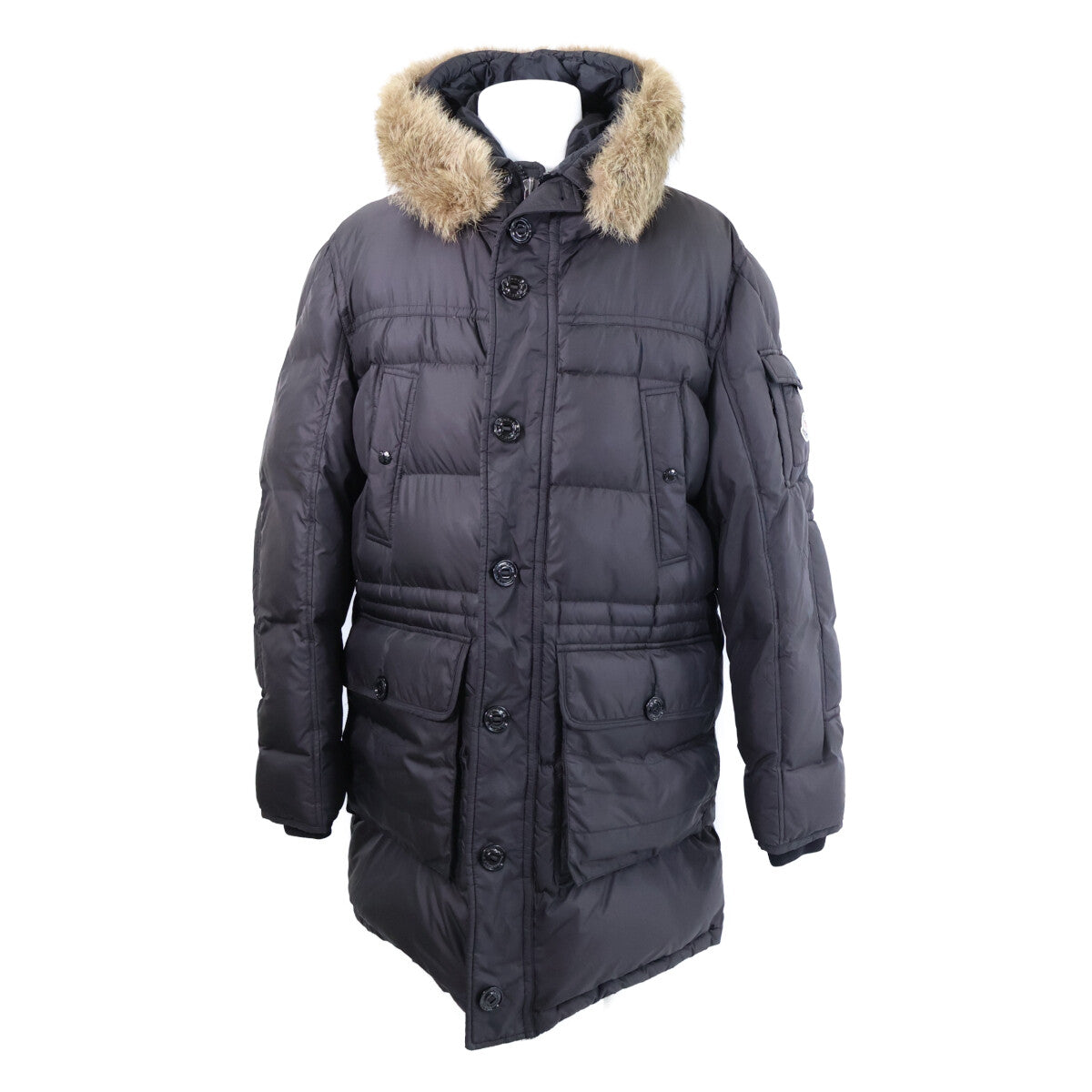 MONCLER AFFTON Fur-Trim Hooded Down Jacket Black Size 6