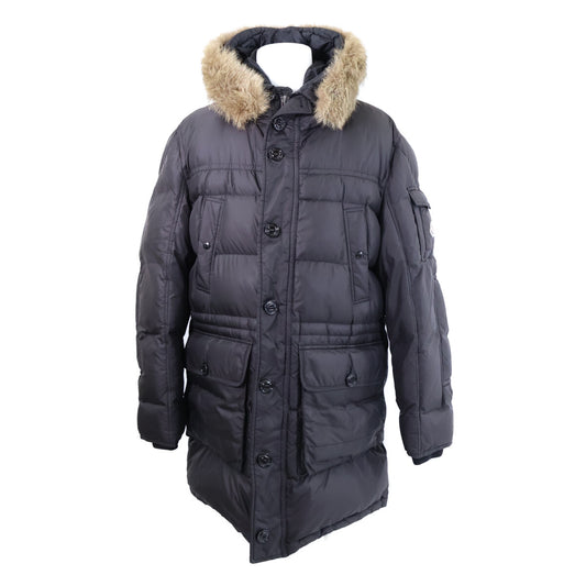 MONCLER AFFTON Fur-Trim Hooded Down Jacket Black Size 6