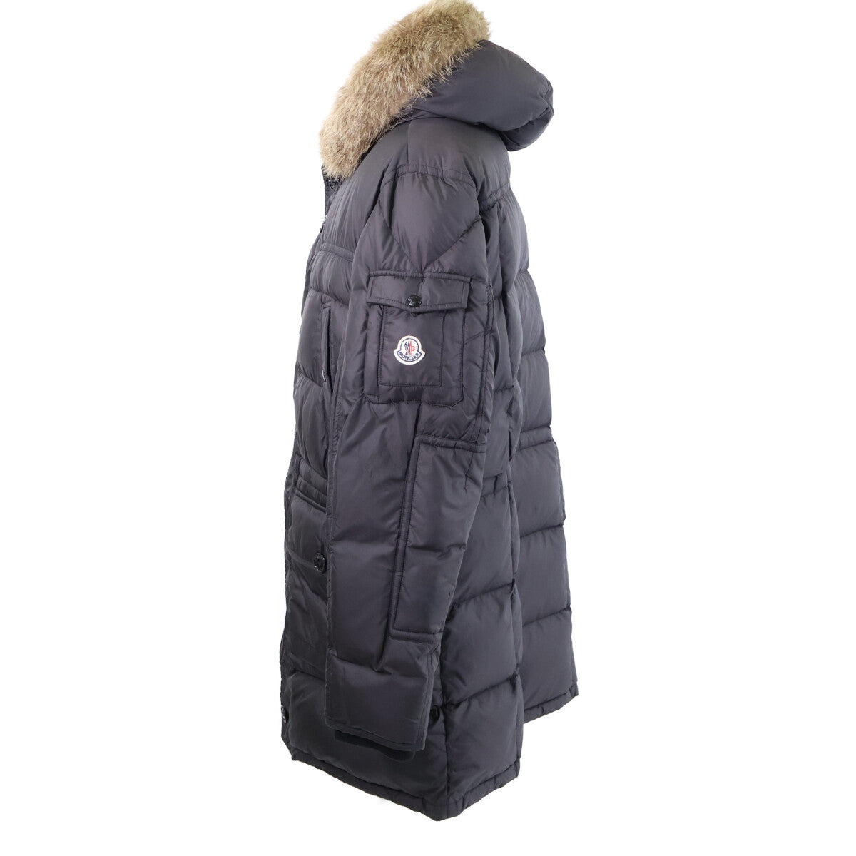 MONCLER AFFTON Fur-Trim Hooded Down Jacket Black Size 6