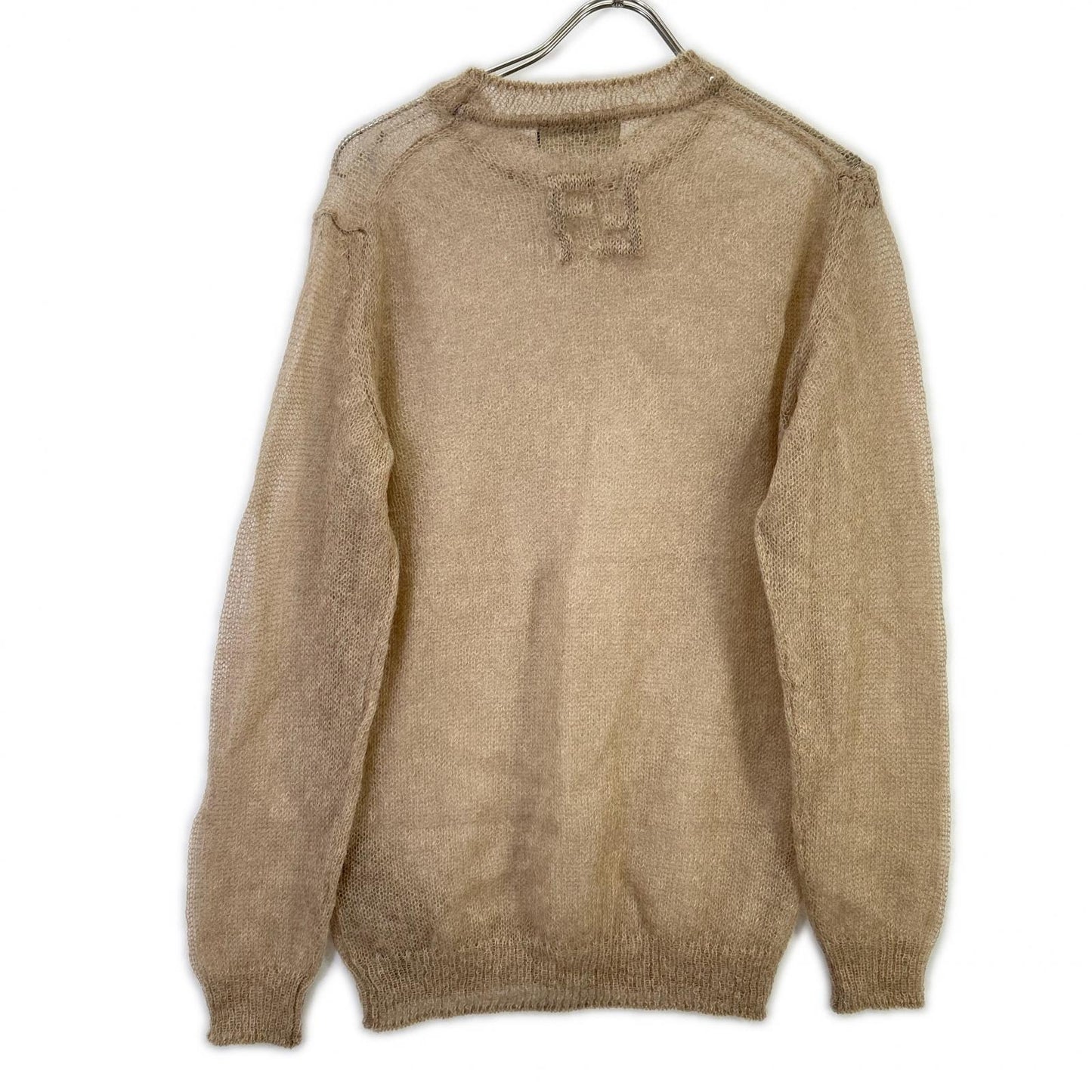 FENDI 23 Mohair Blend Crewneck Knit Sweater Beige Size 48