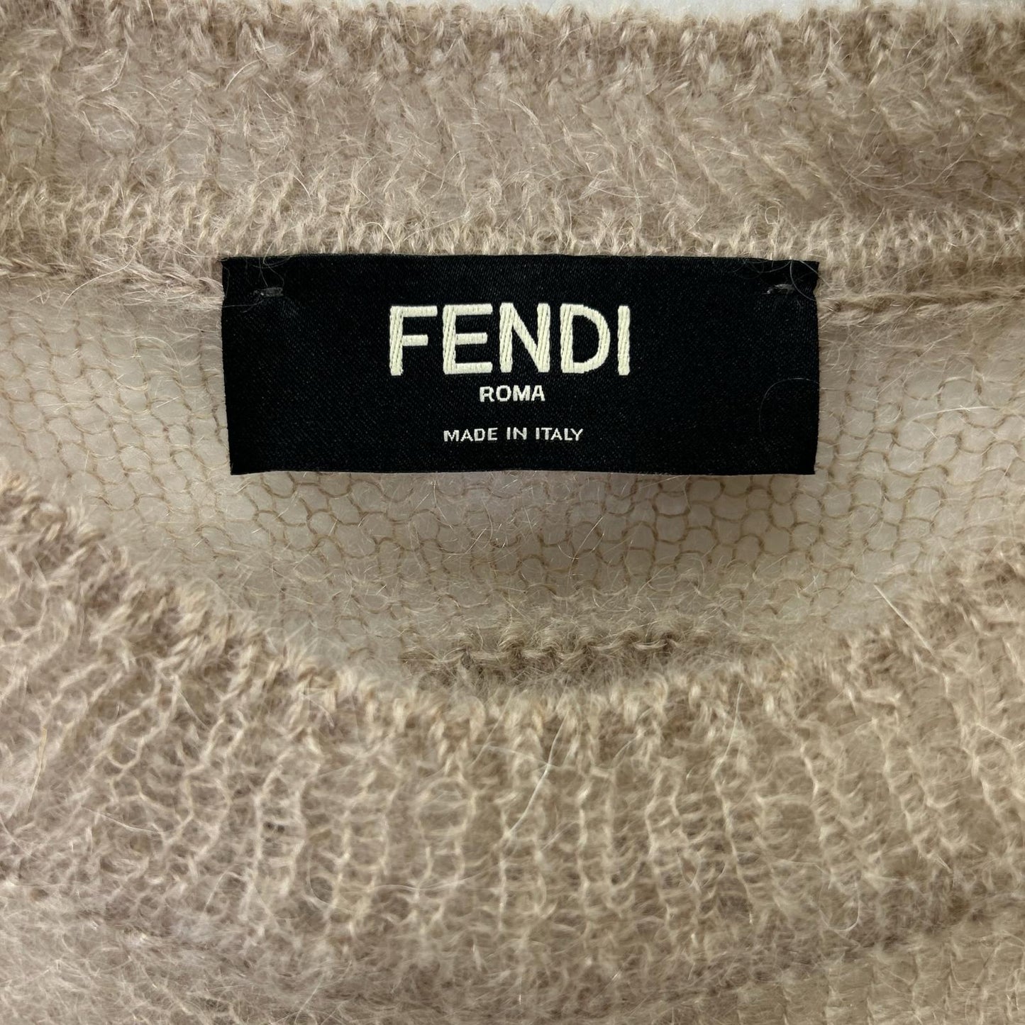 FENDI 23 Mohair Blend Crewneck Knit Sweater Beige Size 48