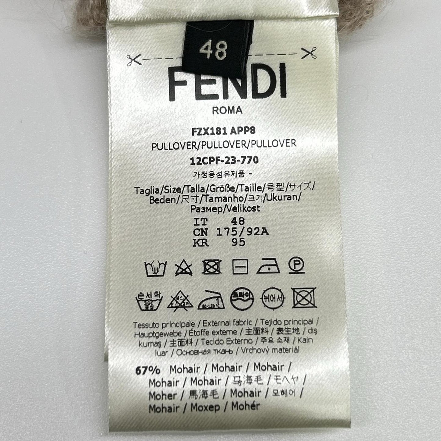 FENDI 23 Mohair Blend Crewneck Knit Sweater Beige Size 48