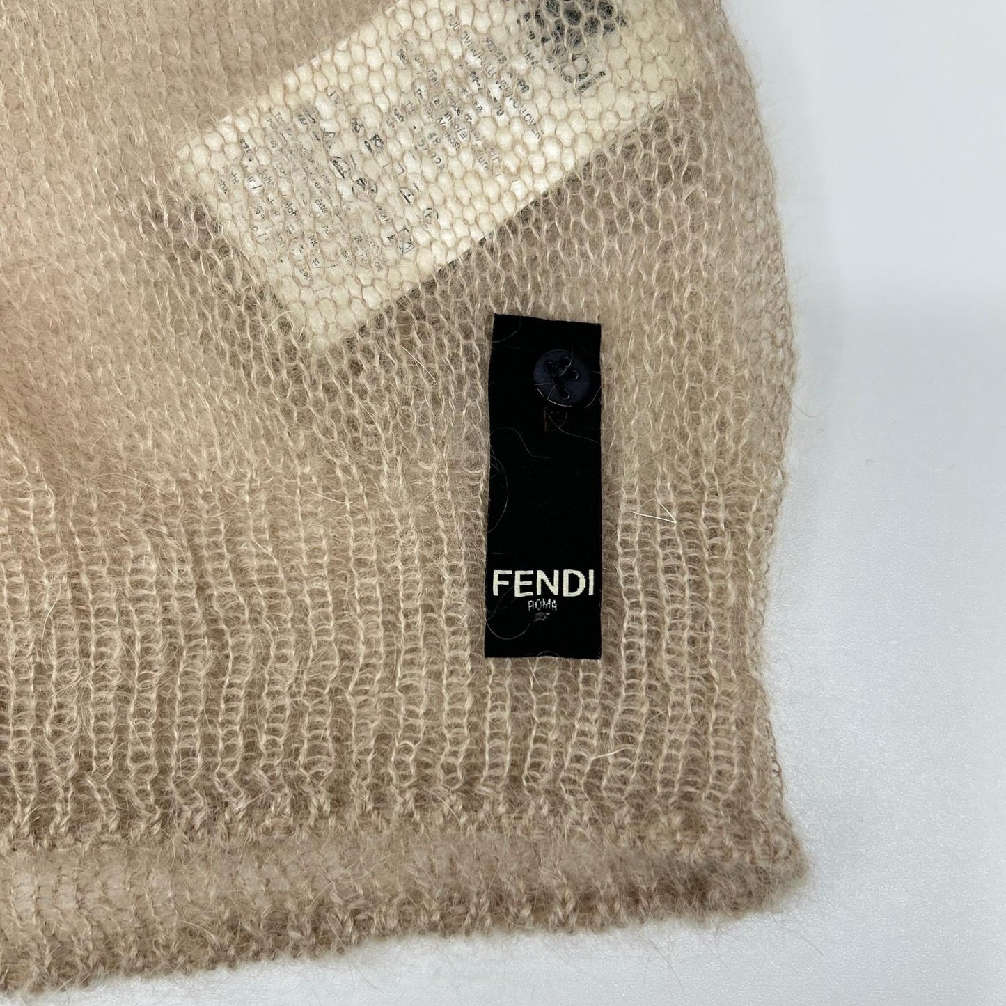 FENDI 23 Mohair Blend Crewneck Knit Sweater Beige Size 48