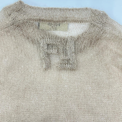 FENDI 23 Mohair Blend Crewneck Knit Sweater Beige Size 48
