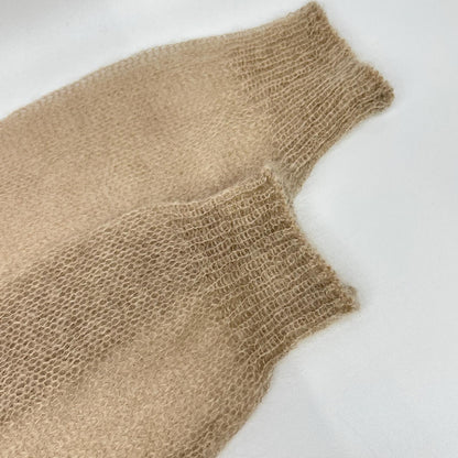 FENDI 23 Mohair Blend Crewneck Knit Sweater Beige Size 48