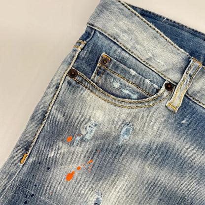 DSQUARED2 Blue Distressed Paint Jeans Size 38