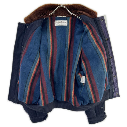 YvesSaintLaurent 90s Navy Wool Boa Collar Jacket