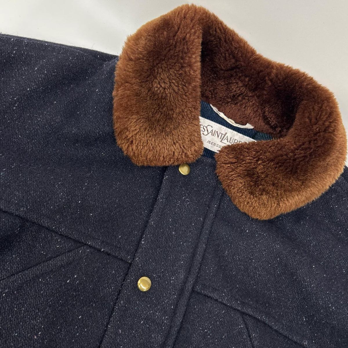 YvesSaintLaurent 90s Navy Wool Boa Collar Jacket