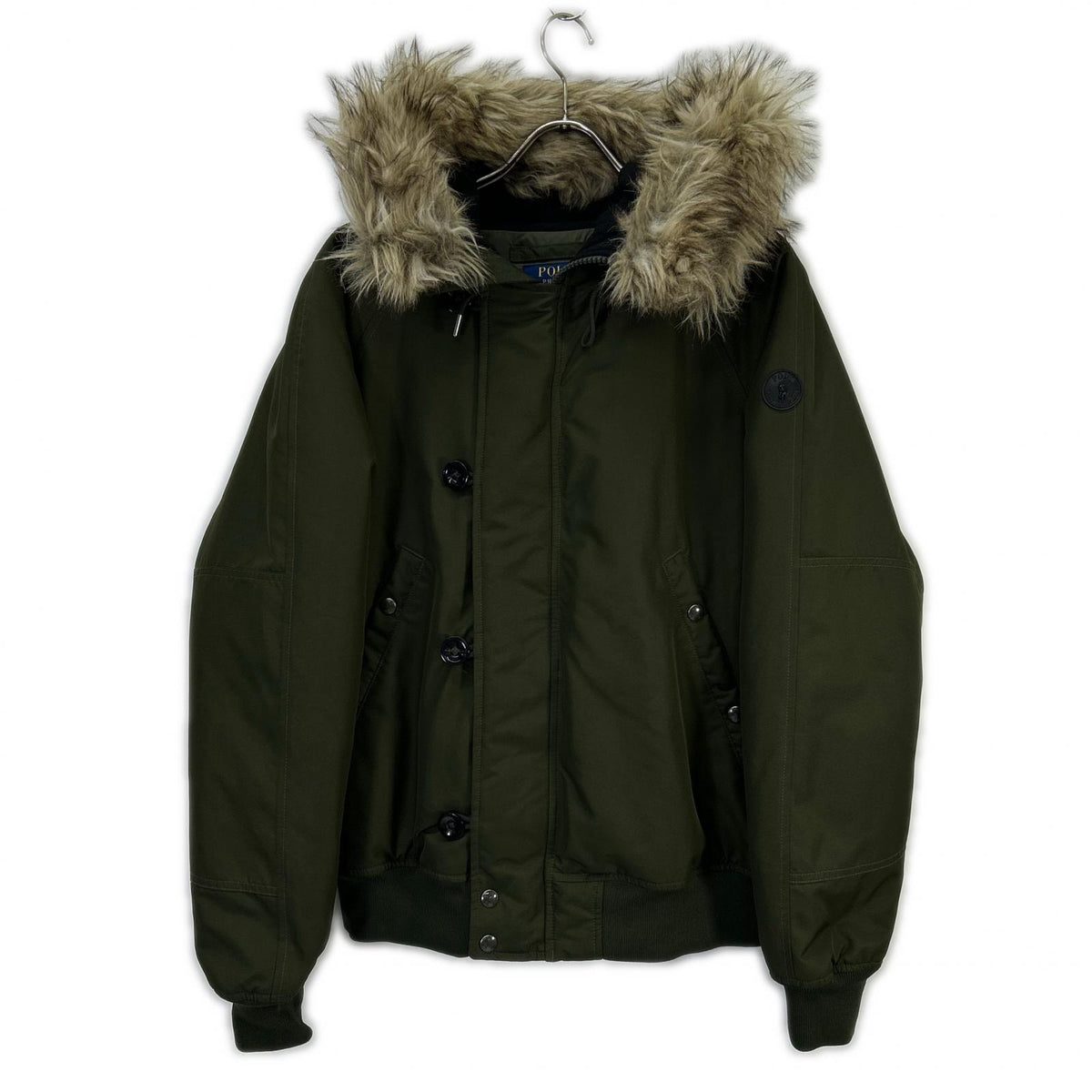 POLO RALPH LAUREN Fur-Trimmed Down Jacket Khaki Size M
