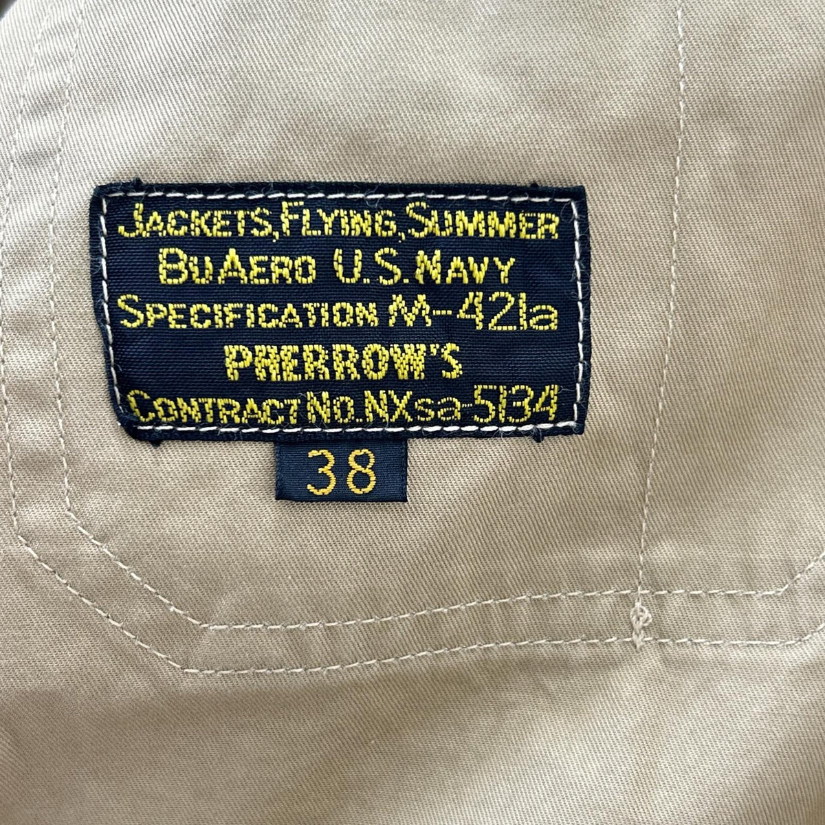 Pherrow's U.S. Navy Summer Flight Jacket Beige Size 38