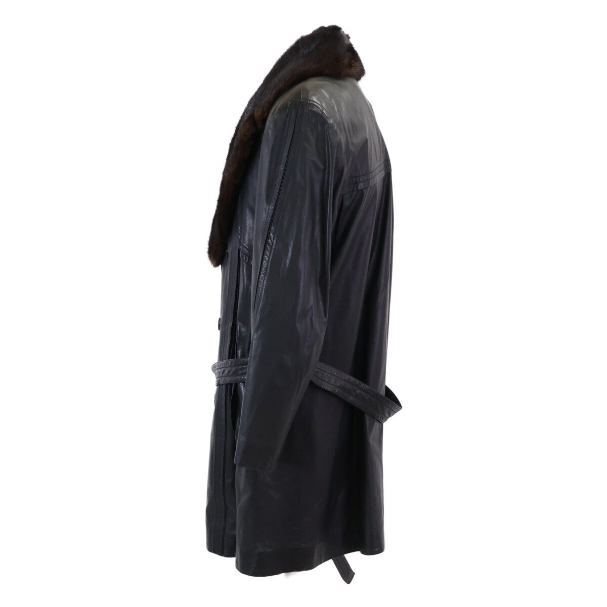 ZILLI Leather Mink Fur Collar Coat Black Size 48