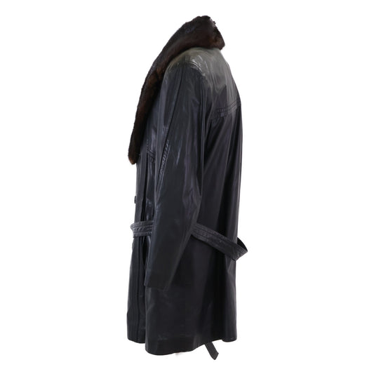 ZILLI Leather Mink Fur Collar Coat Black Size 48