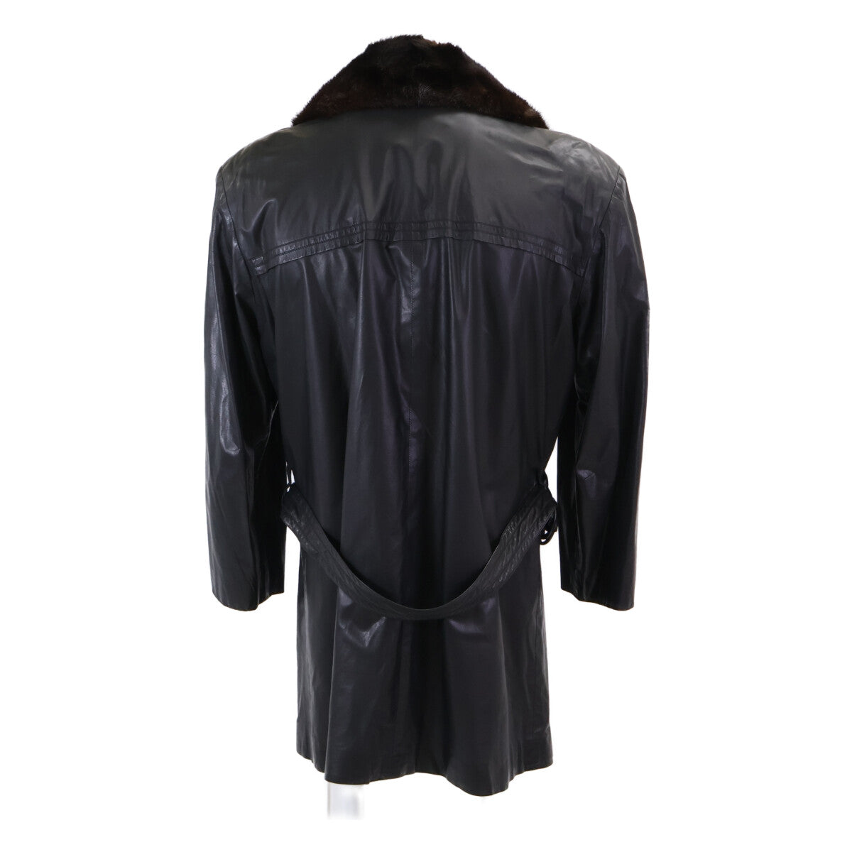 ZILLI Leather Mink Fur Collar Coat Black Size 48