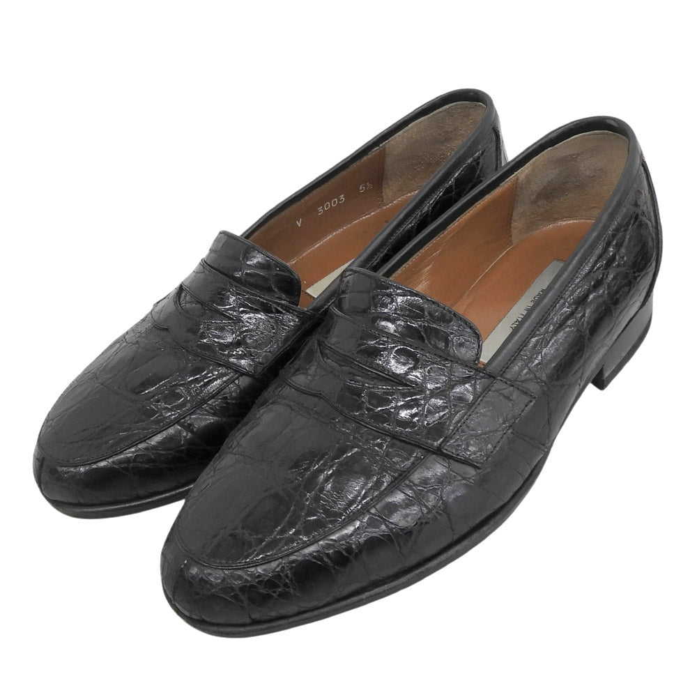 CESARE PACIOTTI Croc-Embossed Penny Black Leather Loafers Size 5