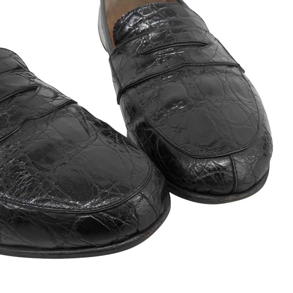 CESARE PACIOTTI Croc-Embossed Penny Black Leather Loafers Size 5
