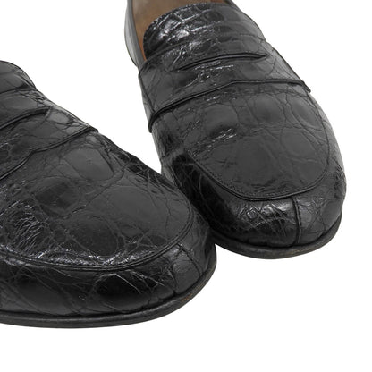 CESARE PACIOTTI Croc-Embossed Penny Black Leather Loafers Size 5