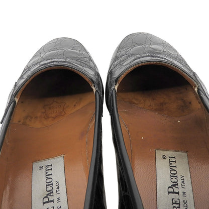 CESARE PACIOTTI Croc-Embossed Penny Black Leather Loafers Size 5