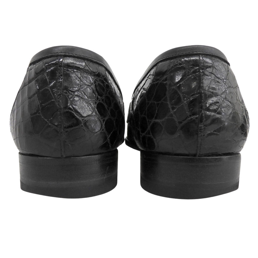 CESARE PACIOTTI Croc-Embossed Penny Black Leather Loafers Size 5