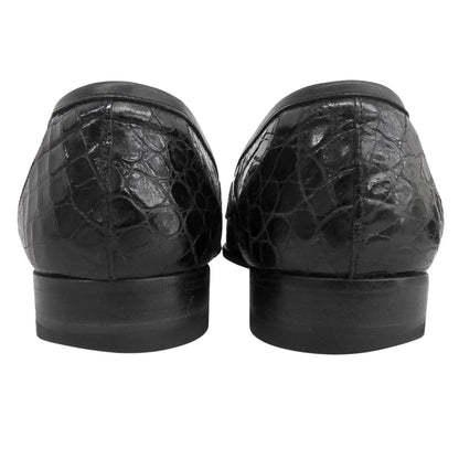 CESARE PACIOTTI Croc-Embossed Penny Black Leather Loafers Size 5