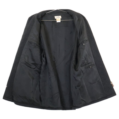 HERMES 100% Cashmere Zip-Up Half Coat Charcoal Gray Size 52