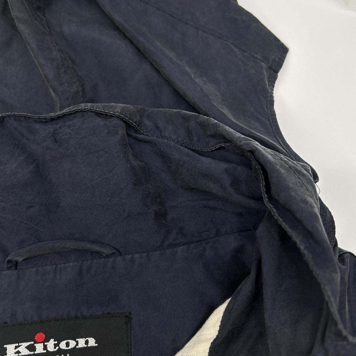 Kiton Navy Silk Nylon Zip-Up Jacket Size 46