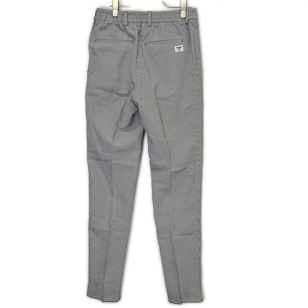 FENDI FB0767 ARX1 Striped Trousers White Rayon Size 44