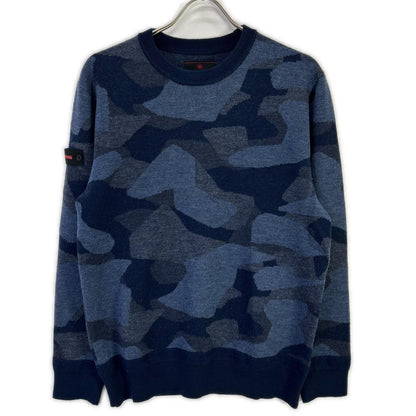 BRIEFING BRG223M41 Camo Jacquard Crewneck Navy Wool Size M