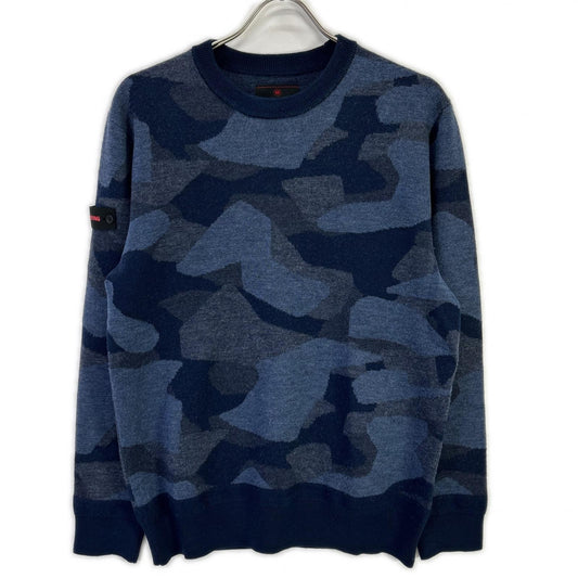 BRIEFING BRG223M41 Camo Jacquard Crewneck Navy Wool Size M