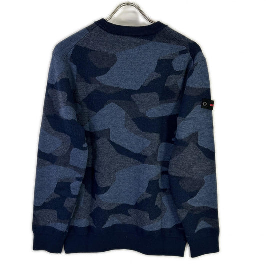 BRIEFING BRG223M41 Camo Jacquard Crewneck Navy Wool Size M