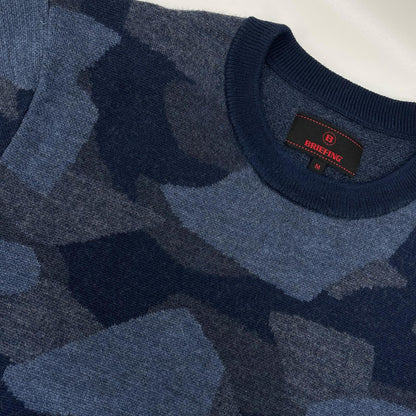 BRIEFING BRG223M41 Camo Jacquard Crewneck Navy Wool Size M