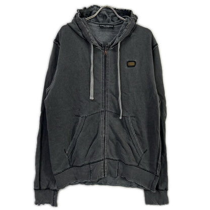 DOLCE&GABBANA Gray Logo Plate Zip-up Hoodie Size 54