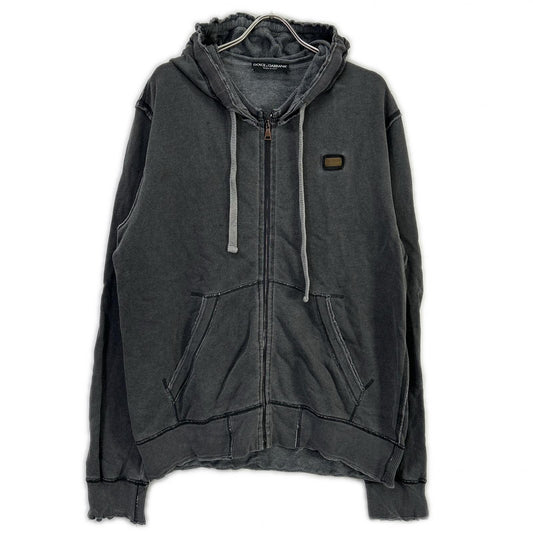 DOLCE&GABBANA Gray Logo Plate Zip-up Hoodie Size 54