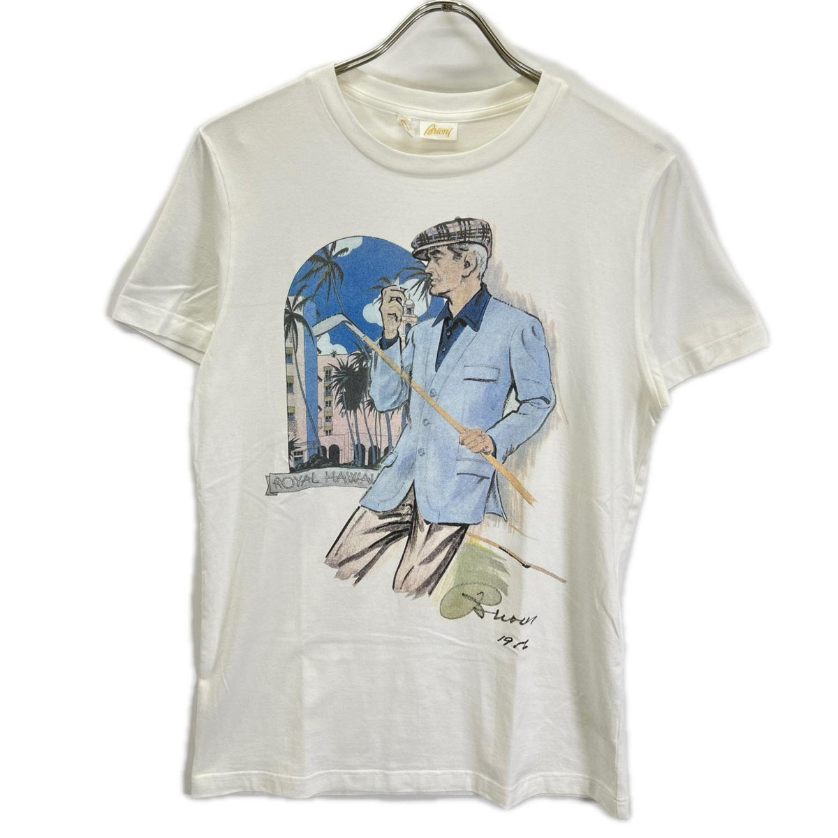 Brioni White Cotton ROYAL HAWAI Print T-Shirt Size S